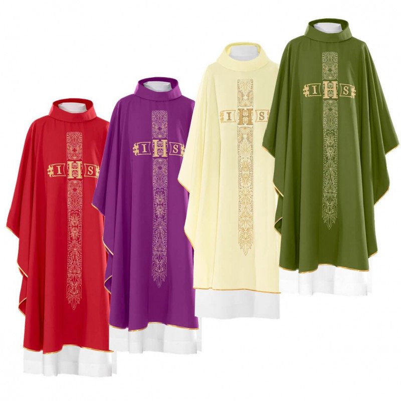 Chasuble in Wool Blend Fabric with Cross & JHS Design KOR/051